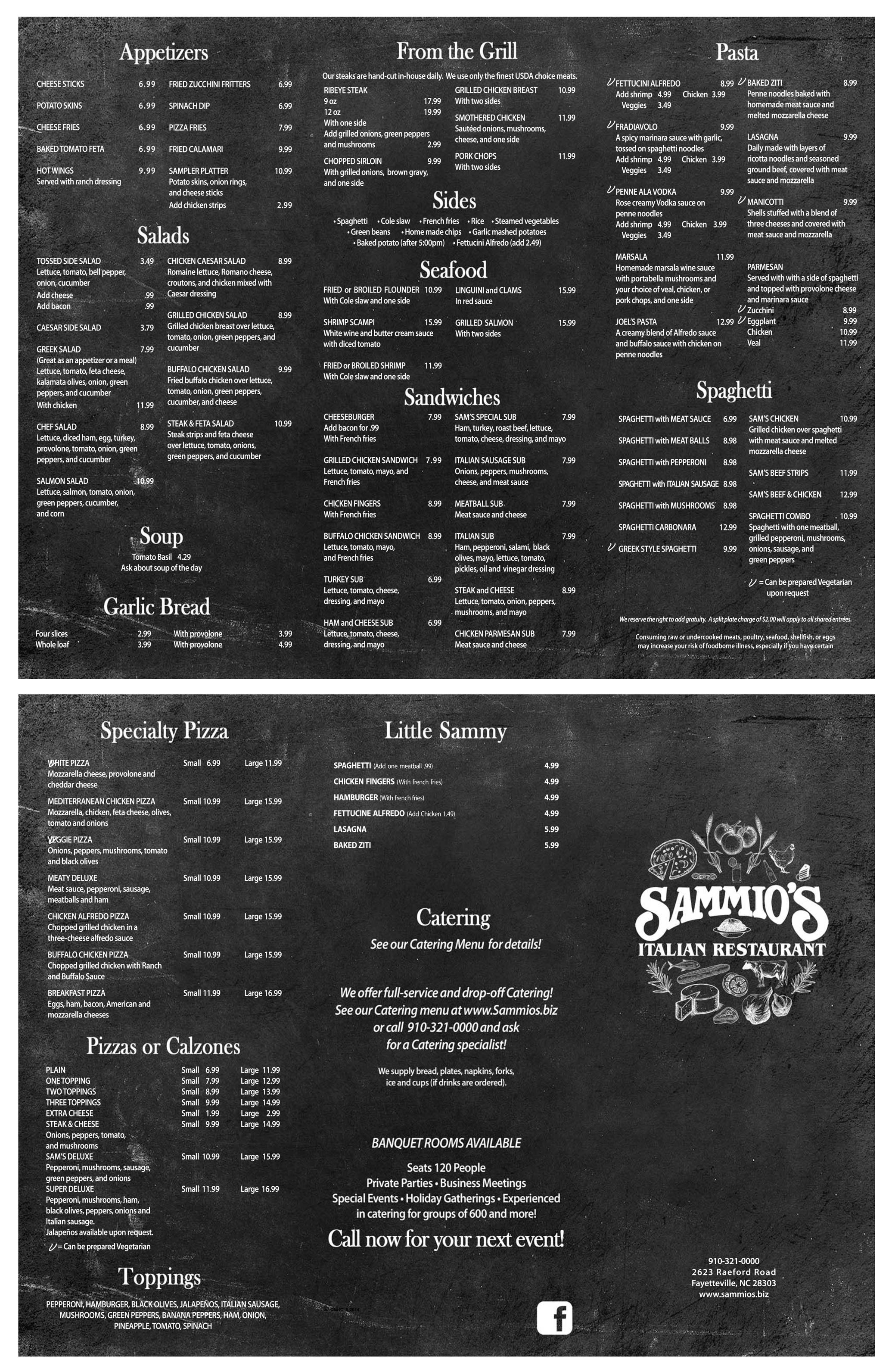 Sammio's hope mills menu